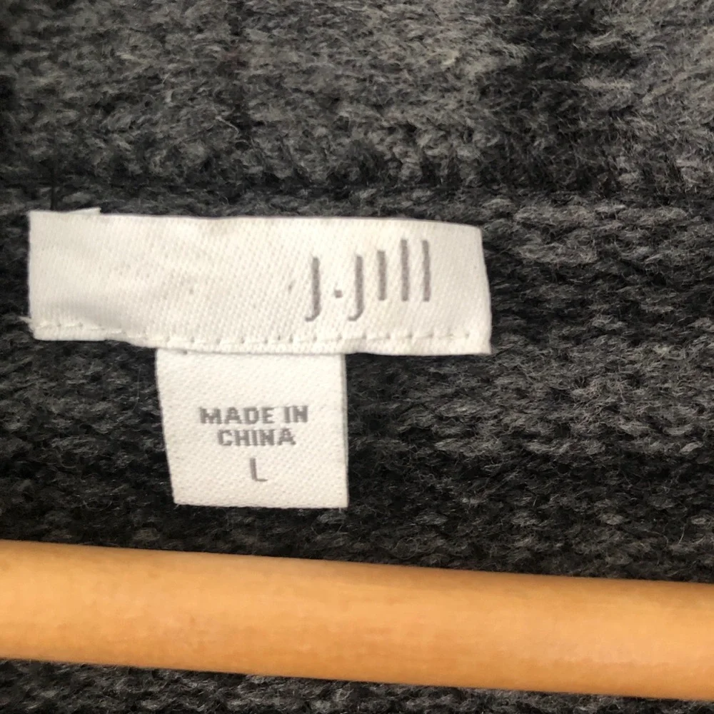 J Jill Wool Modal Blend Women's Gray Striped Long Open Front Cardigan Pockets L